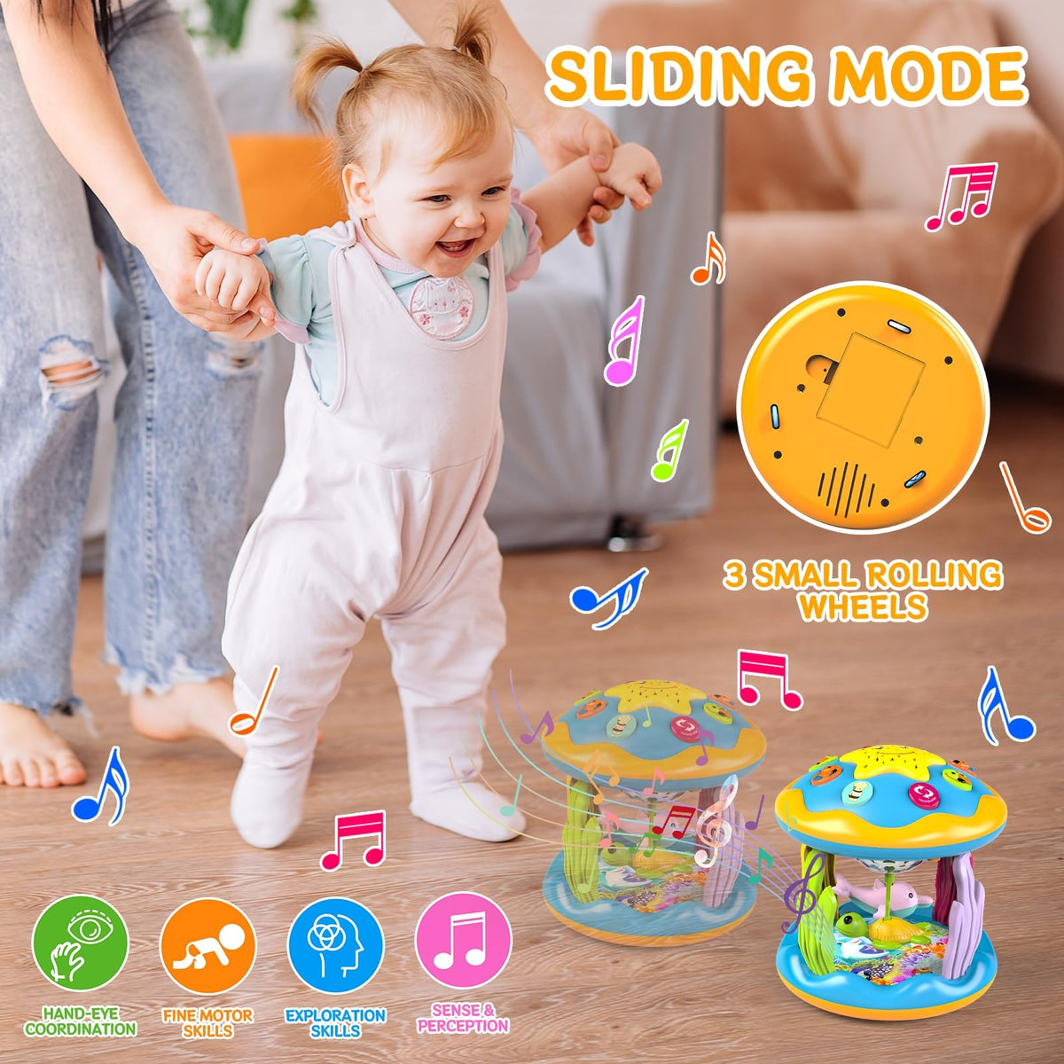 Letapapa underwater light show fosters visual exploration during tummy time.