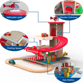 Letoiz toy car garage mini cars: four wooden cars included