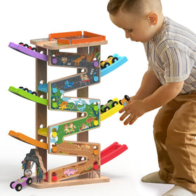 Letoiz wooden race track ramp for toddlers promotes coordinated play