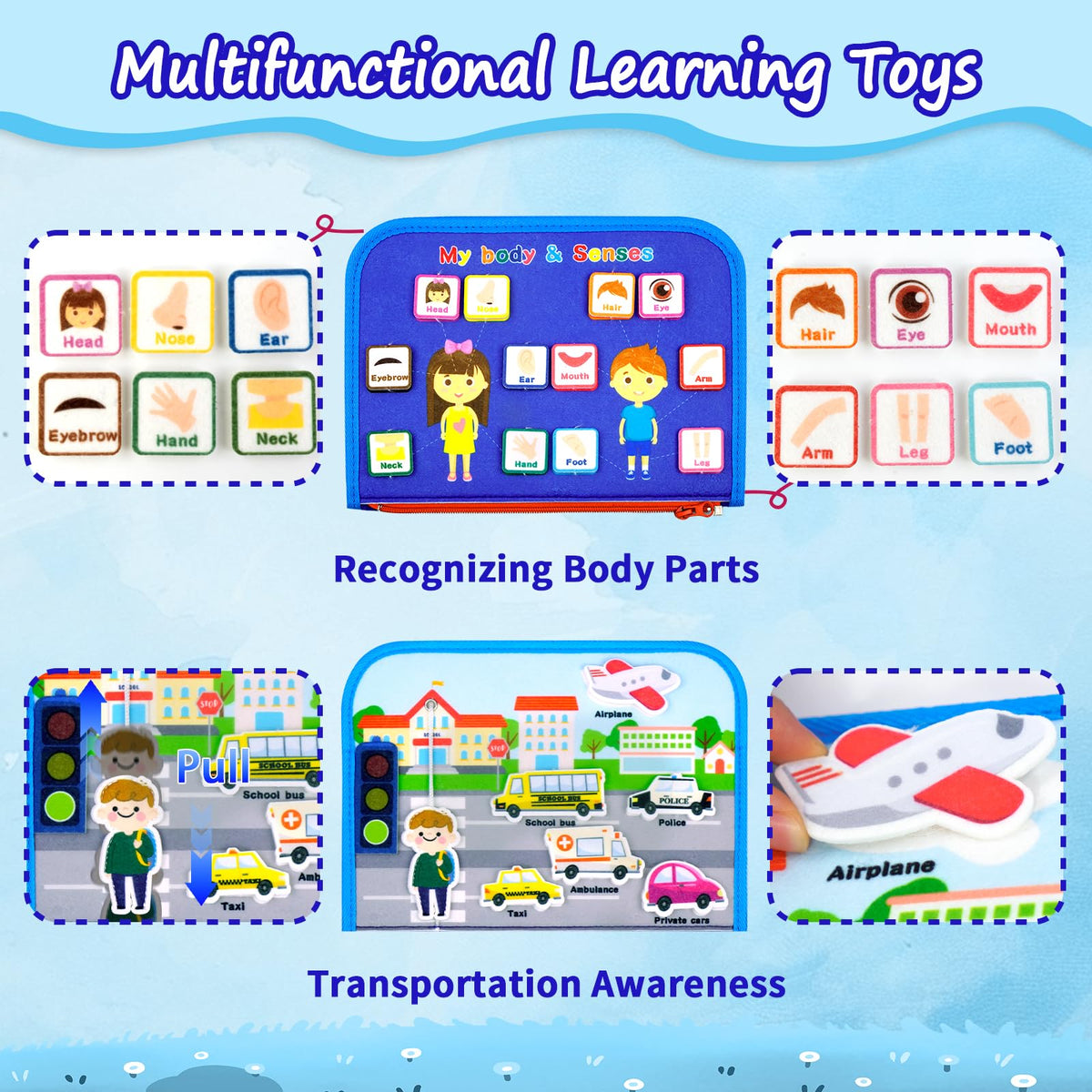 Letoya Ocean Busy Board offers weather and clock activities for early cognitive awareness.