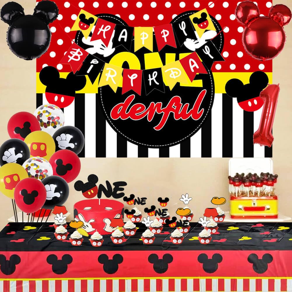 Letromp Boys Onederful red backdrop serves as a bold party focal point.