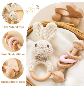 Let's Make Crochet Animal Rattle with built-in bell for gentle sound.