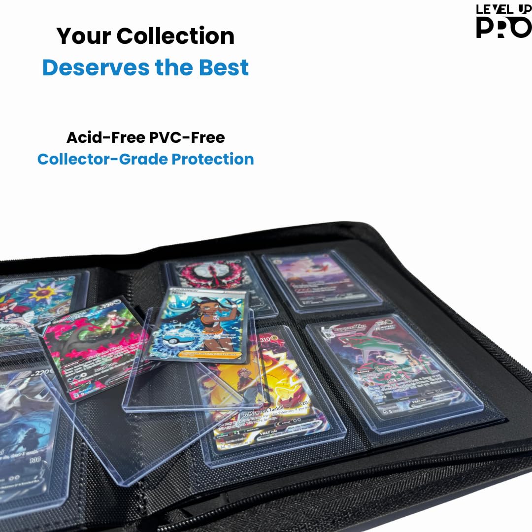 Level Up Pro Toploader Binder open to reveal four-pocket pages