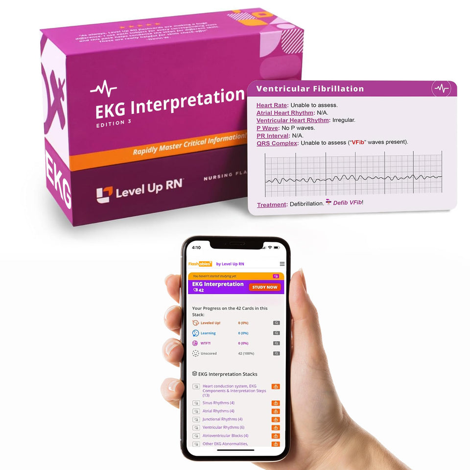 Level Up RN EKG flash cards cover for rapid study review.