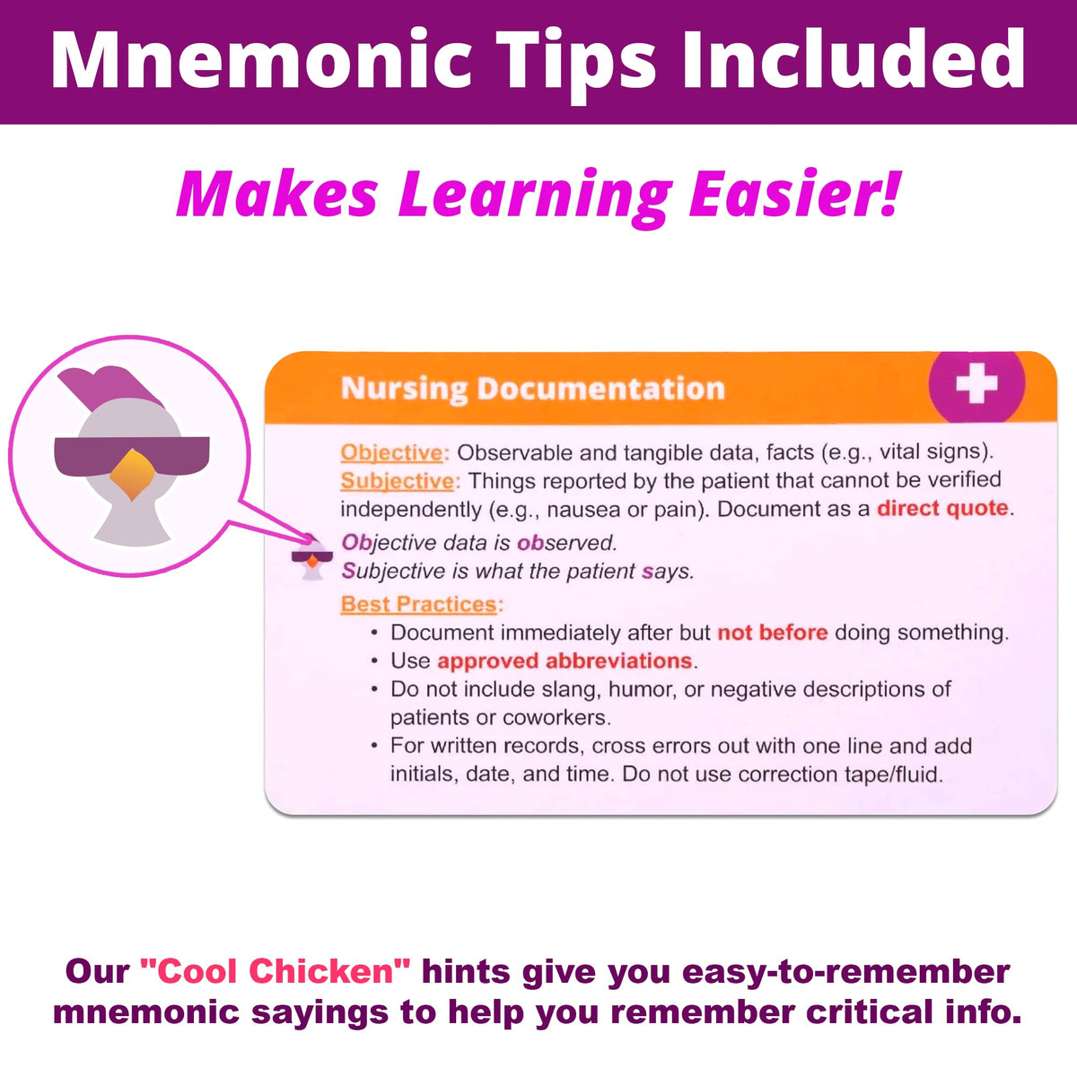 Level Up RN nursing fundamentals flash cards front with glossy surface for quick viewing.