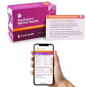 Level Up RN psychiatric flashcards cover showing essential exam content