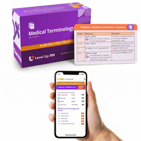 Level Up RN terminology flashcards cover for quick familiarization with essential terms.