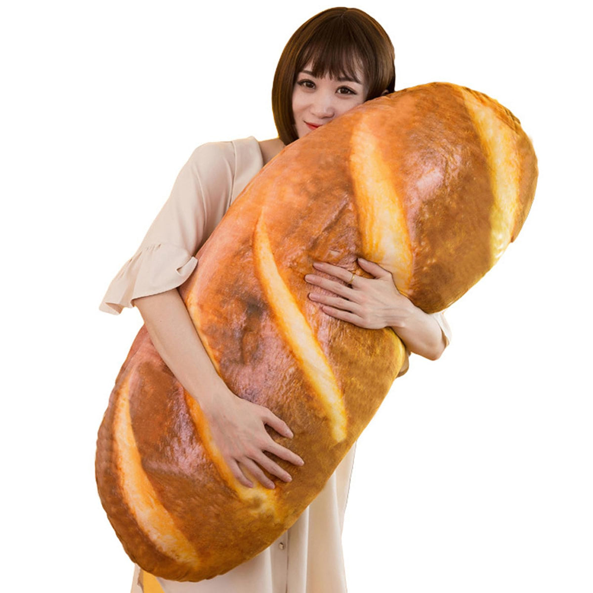 Levenkeness bread-shaped plush pillow front view for cozy decor and hugs.