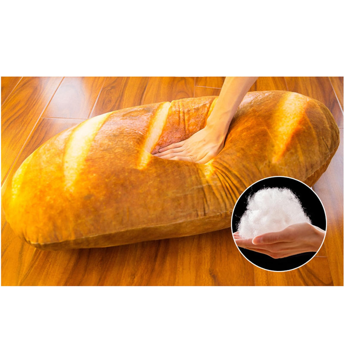 Levenkeness bread plush pillow side view showing plush texture.