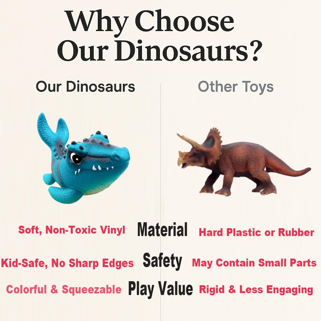 LEWAN Dinosaur Adventure Crew Leafy Carnotaurus squishy toy for pretend play and color engagement.