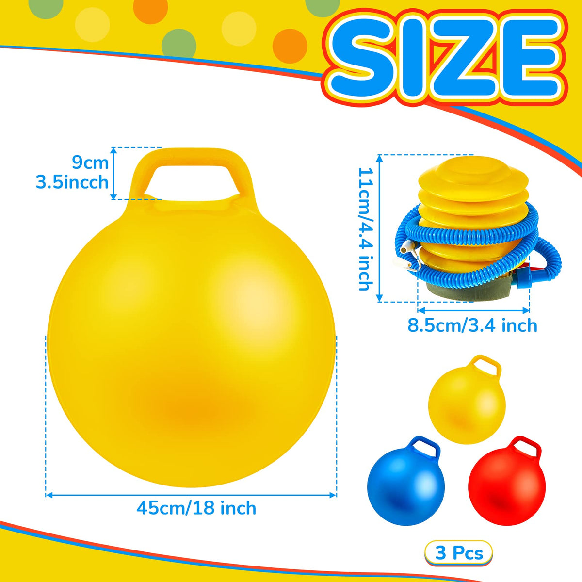 Lewtemi 18-inch yellow hopper ball with handle, promotes active play.
