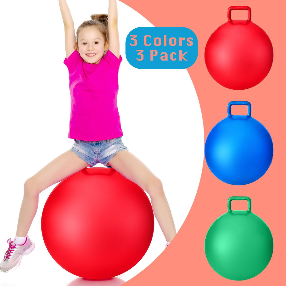 Lewtemi 22 inch green hopper ball with handle ideal for family gym sessions.