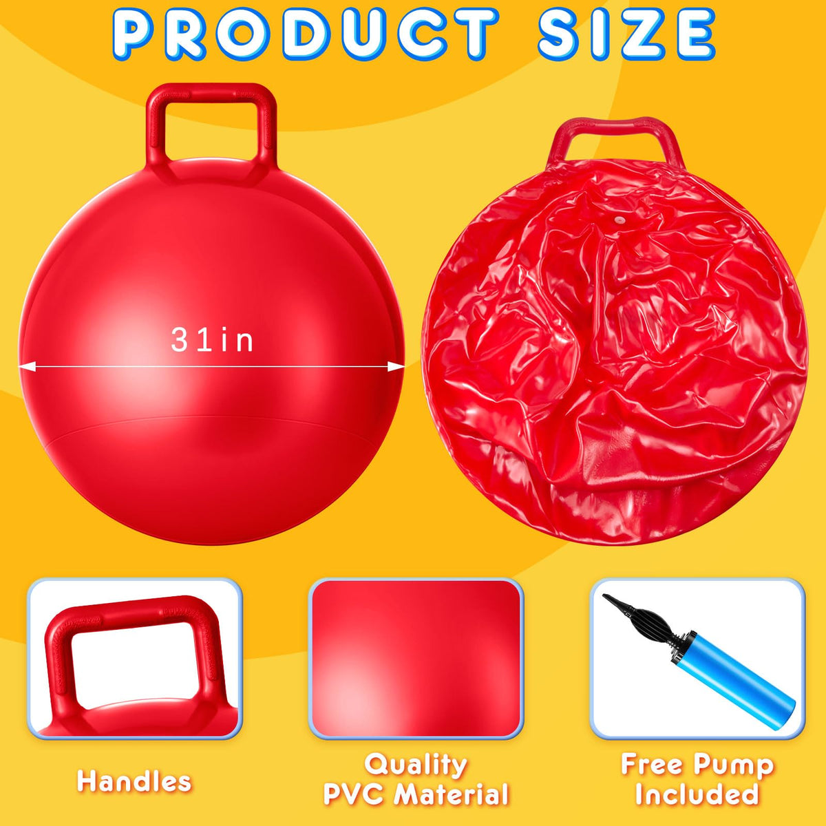 Lewtemi 3Pcs 31-inch blue hopper ball with handle enhances coordination for active play