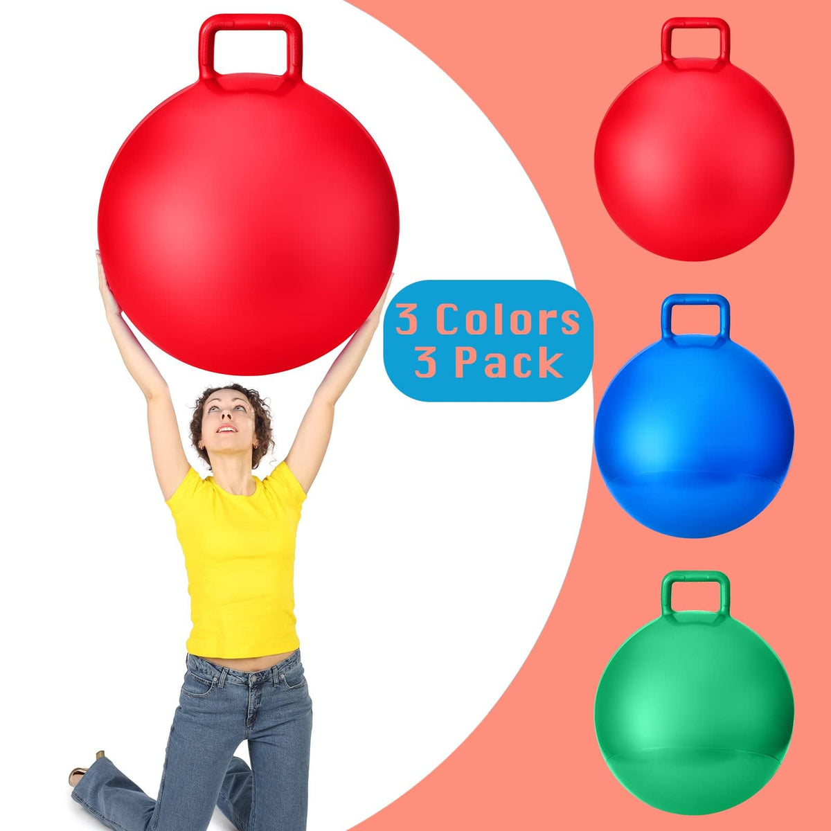 Lewtemi 3Pcs 31-inch green hopper ball with handle promotes core engagement during family fitness sessions