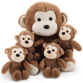 Lewtemi 5-piece monkey plush set featuring a female and four babies for imaginative play.