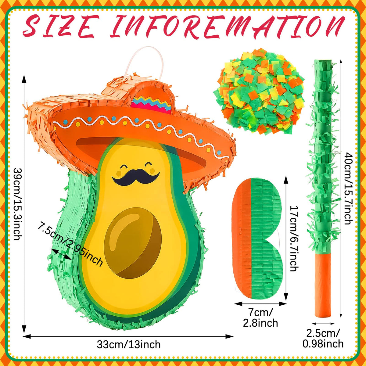 Lewtemi avocado pinata front view showing vibrant colors to attract guests