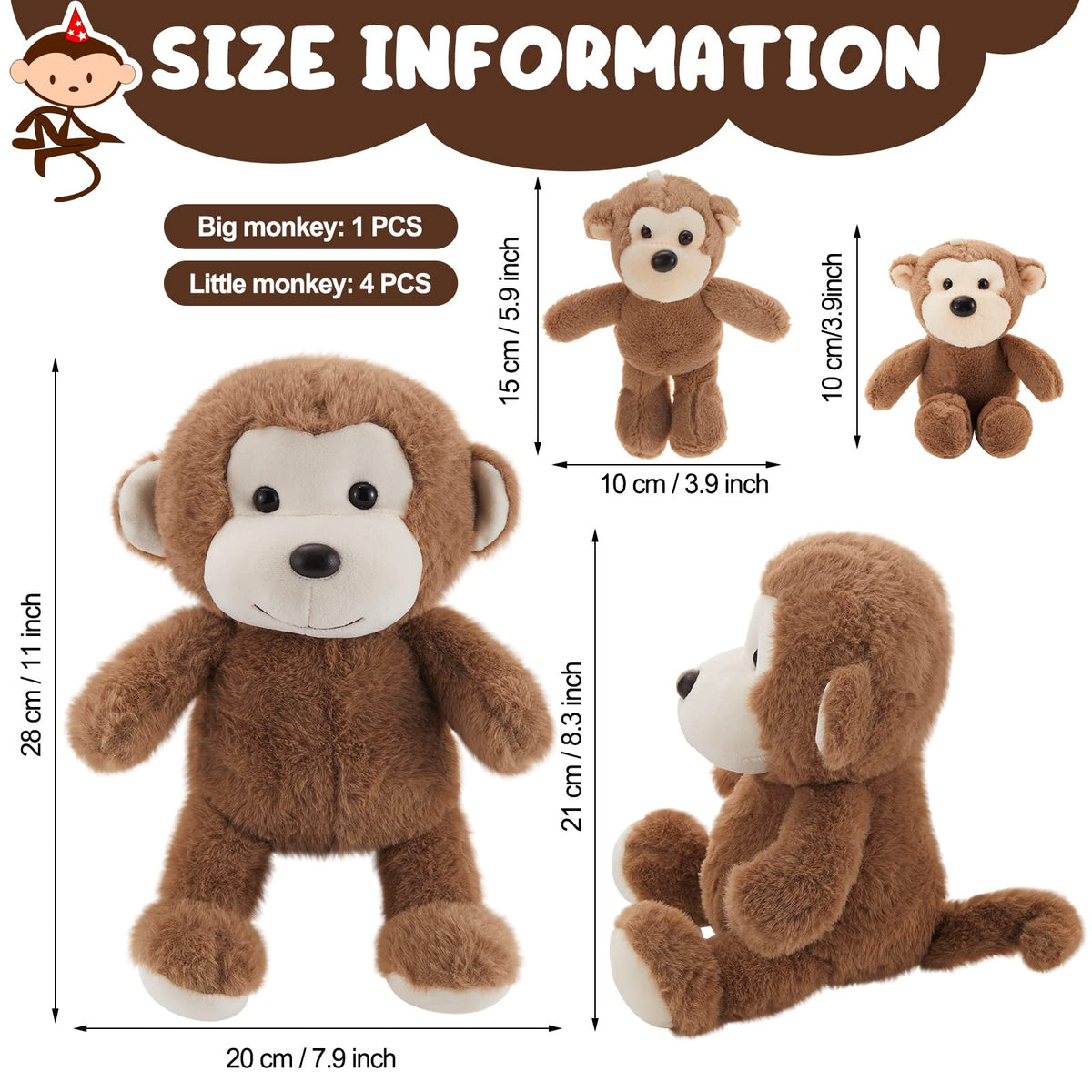 Lewtemi baby monkey plush toys in four colors, perfect companions for sleep and cuddling.