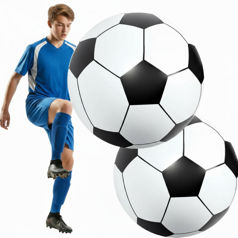 Lewtemi giant inflatable soccer ball, 27-inch diameter, ready for outdoor play and party decor.