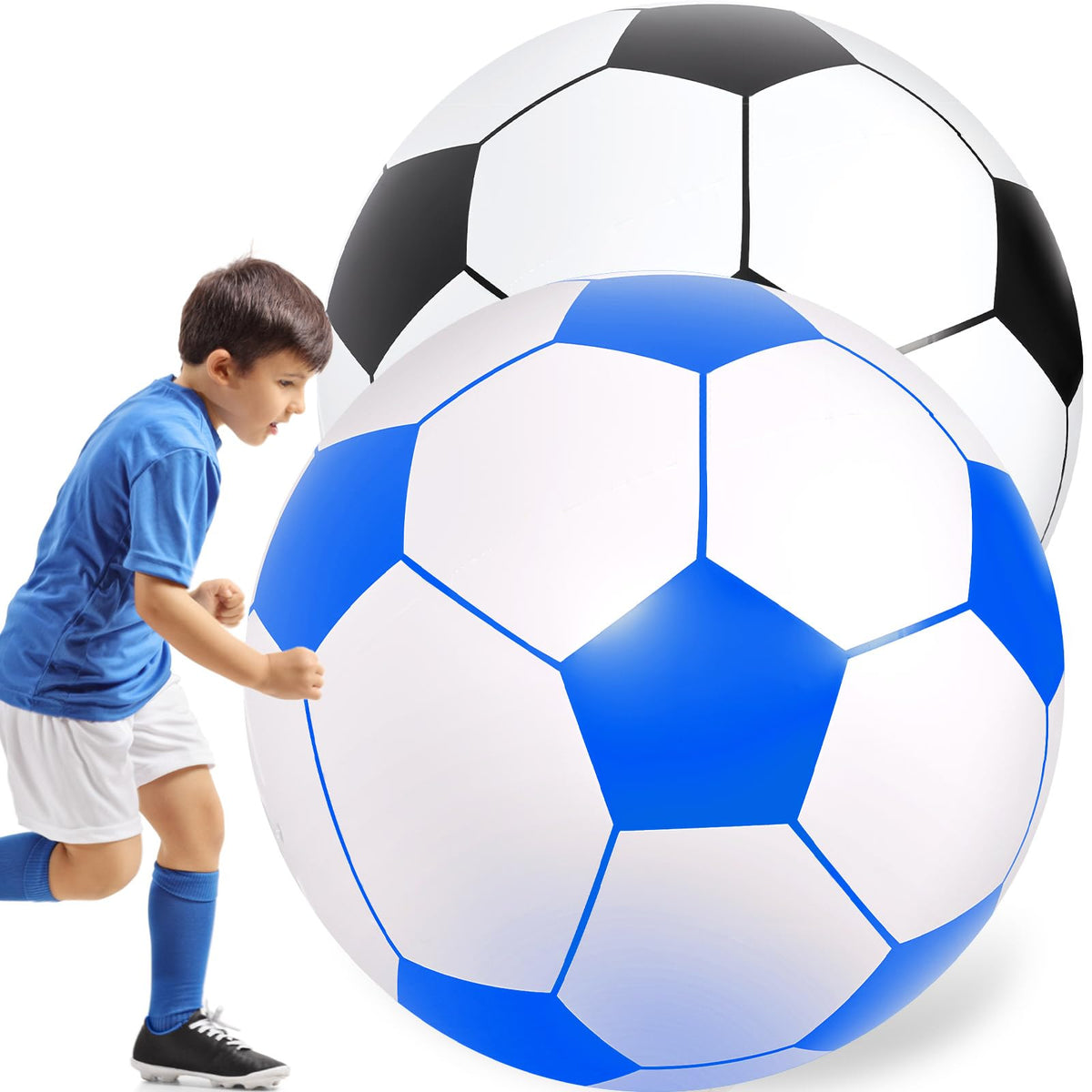 Lewtemi giant inflatable soccer ball, 40-inch, black and blue, perfect for outdoor play