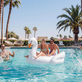 Lewtemi giant swan pool float ideal for entertaining lounging at the water edge.