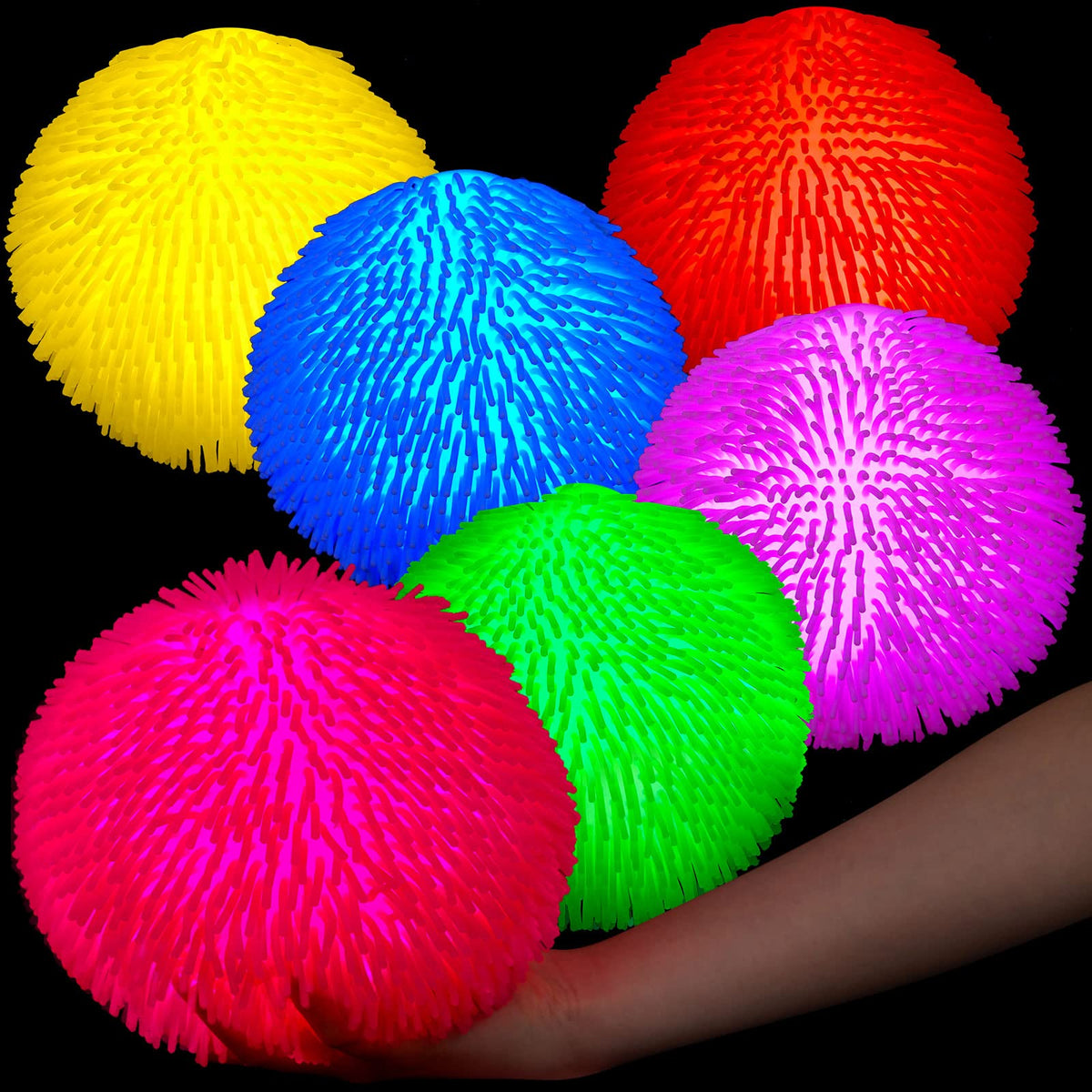 Lewtemi glow puffer ball yellow glows brightly for eye-catching night party fun