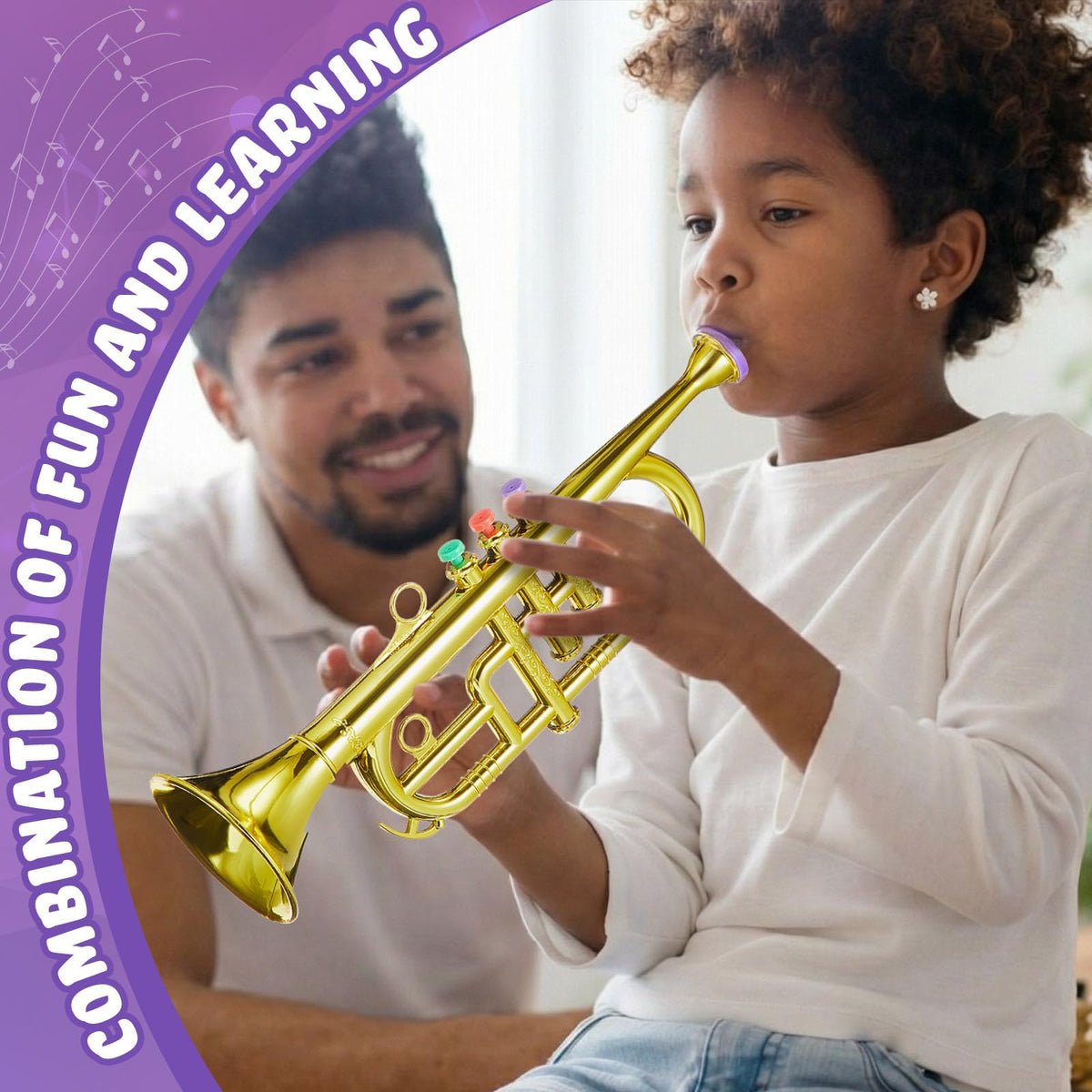 Lewtemi Gold trumpet toy, 15-inch length, ideal for first instrument experiences.