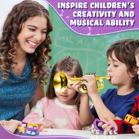 Lewtemi Gold Trumpet Toy child-use scenario highlights party prop and learning-through-play benefits.
