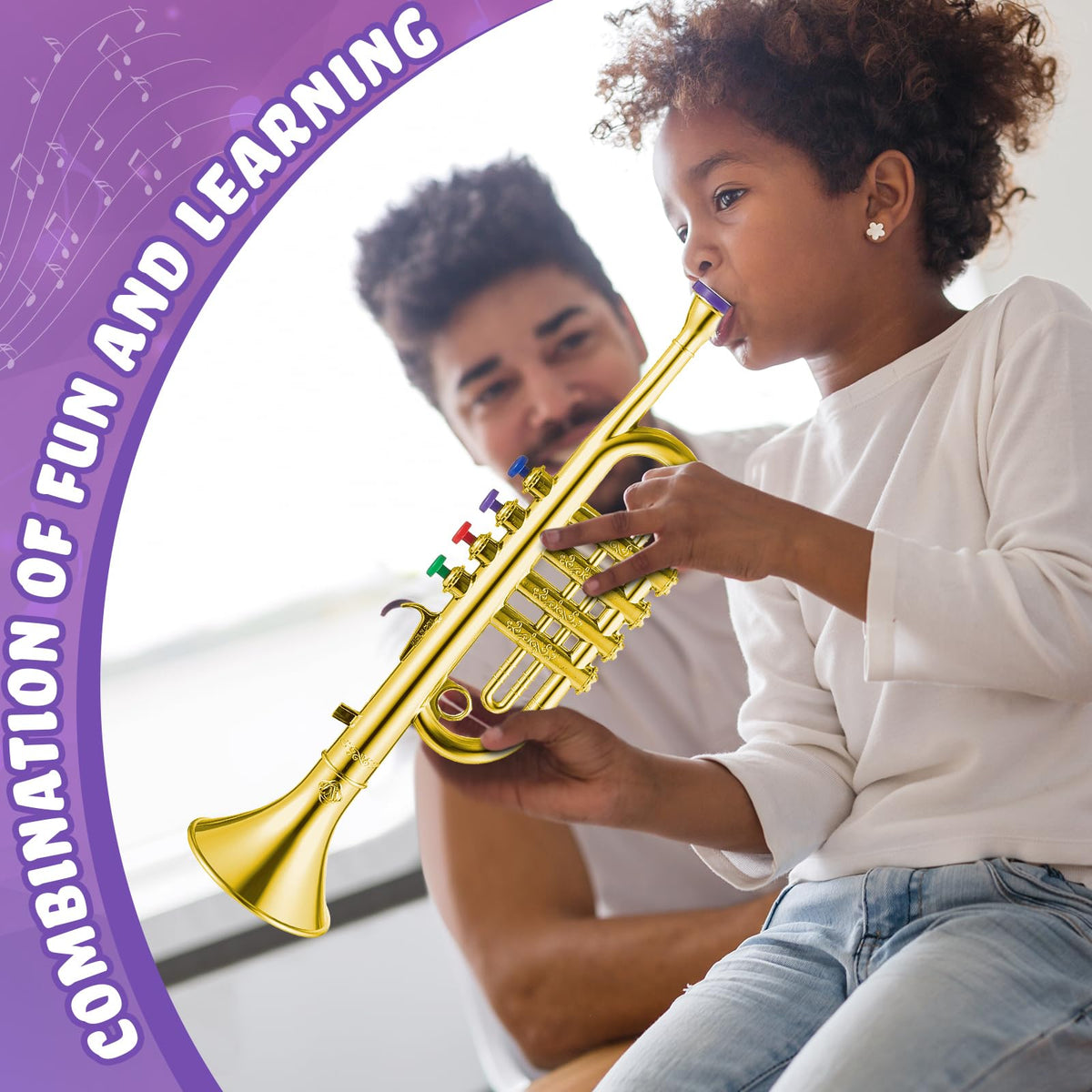 Lewtemi Gold Trumpet Toy packaging view illustrates gift-ready present for holidays or birthdays.