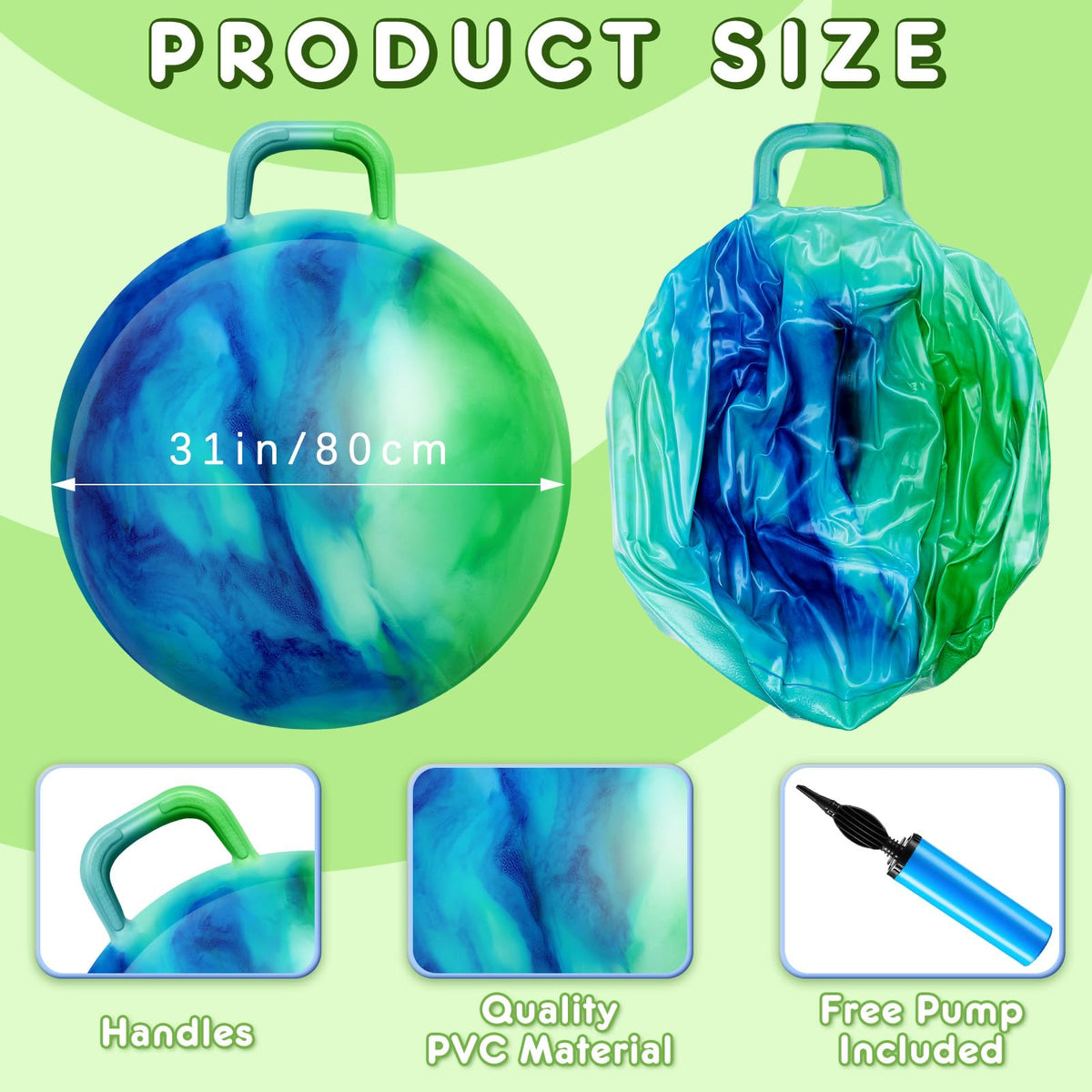 Top view of Lewtemi hopper ball with handle in blue green cloud