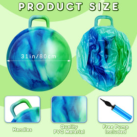 Top view of Lewtemi hopper ball with handle in blue green cloud