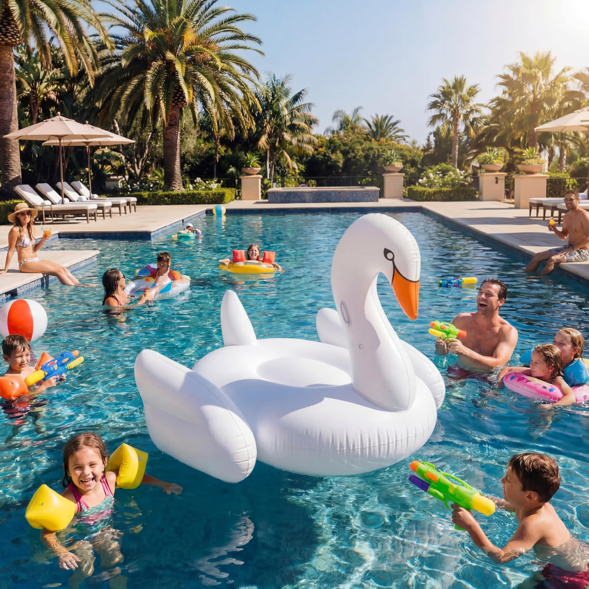 Lewtemi inflatable base with multiple sections for comfortable lounging on water.
