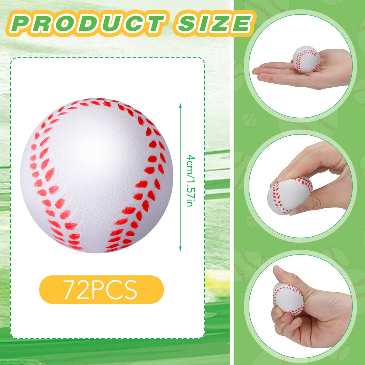 Lewtemi mini baseball stress ball side view, easy to grip and squeeze during focus