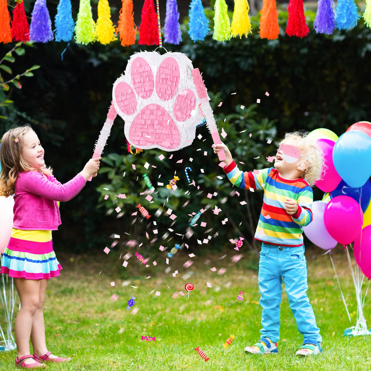 Lewtemi paw pinata pink centerpiece, bright pastel charm for pet-themed events.