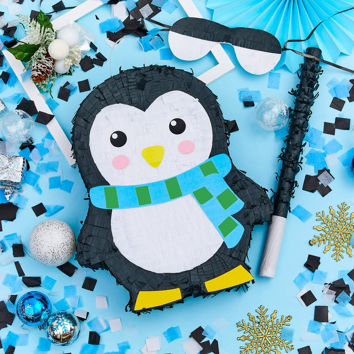 Lewtemi penguin pinata interior ready for confetti and candy.