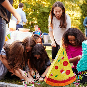 Lewtemi Pizza Piñata bat for safe, family-friendly party fun.