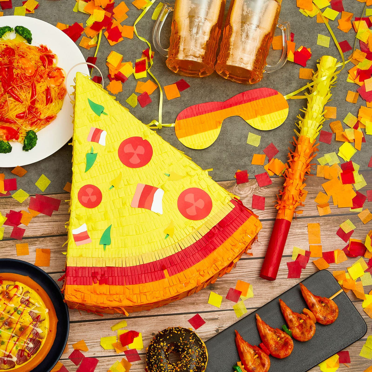 Lewtemi Pizza Piñata blindfold ensures playful game to engage guests.