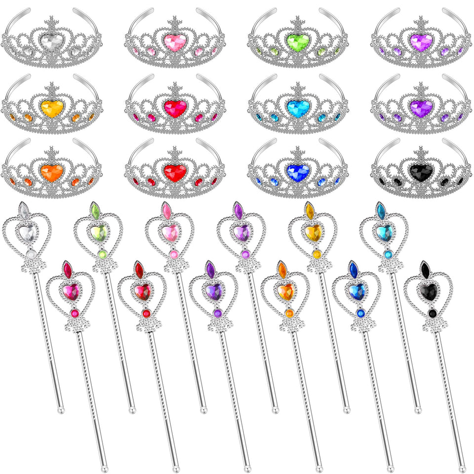 Lewtemi plastic princess crowns and wands set, perfect photo props for parties and dress-up fun.
