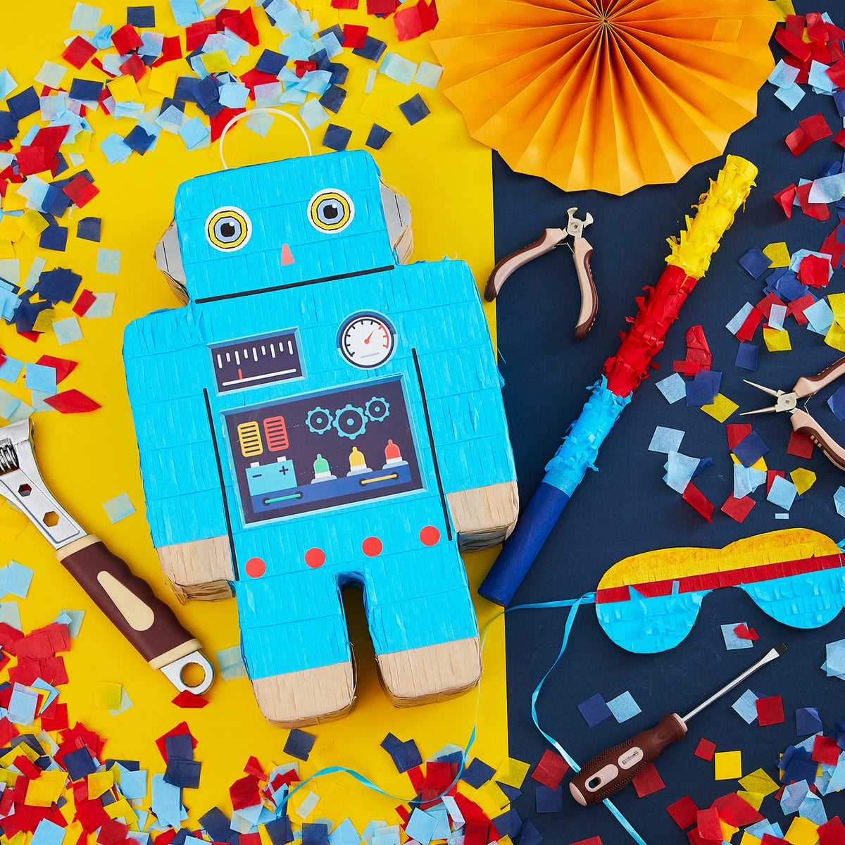 Lewtemi Robot Piñata confetti packet adds celebratory moments.