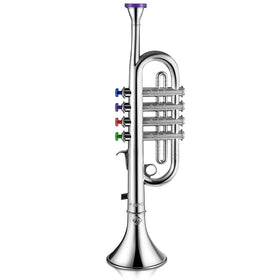 Lewtemi silver trumpet toy front view with color-coded keys for beginners.