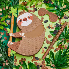 Lewtemi sloth pinata with painted bat and blindfold for interactive games