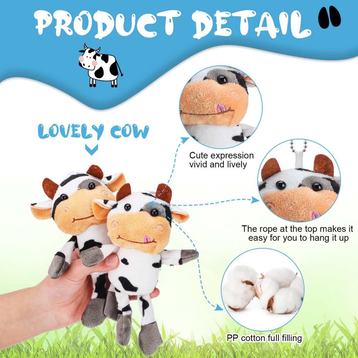 Lewtemi stuffed cow keychain on bag for travel and daily use