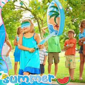 Lewtemi surfboard pinata complete set for tropical luau party planning.