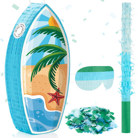 Lewtemi surfboard pinata as a bright centerpiece for a summer beach party.