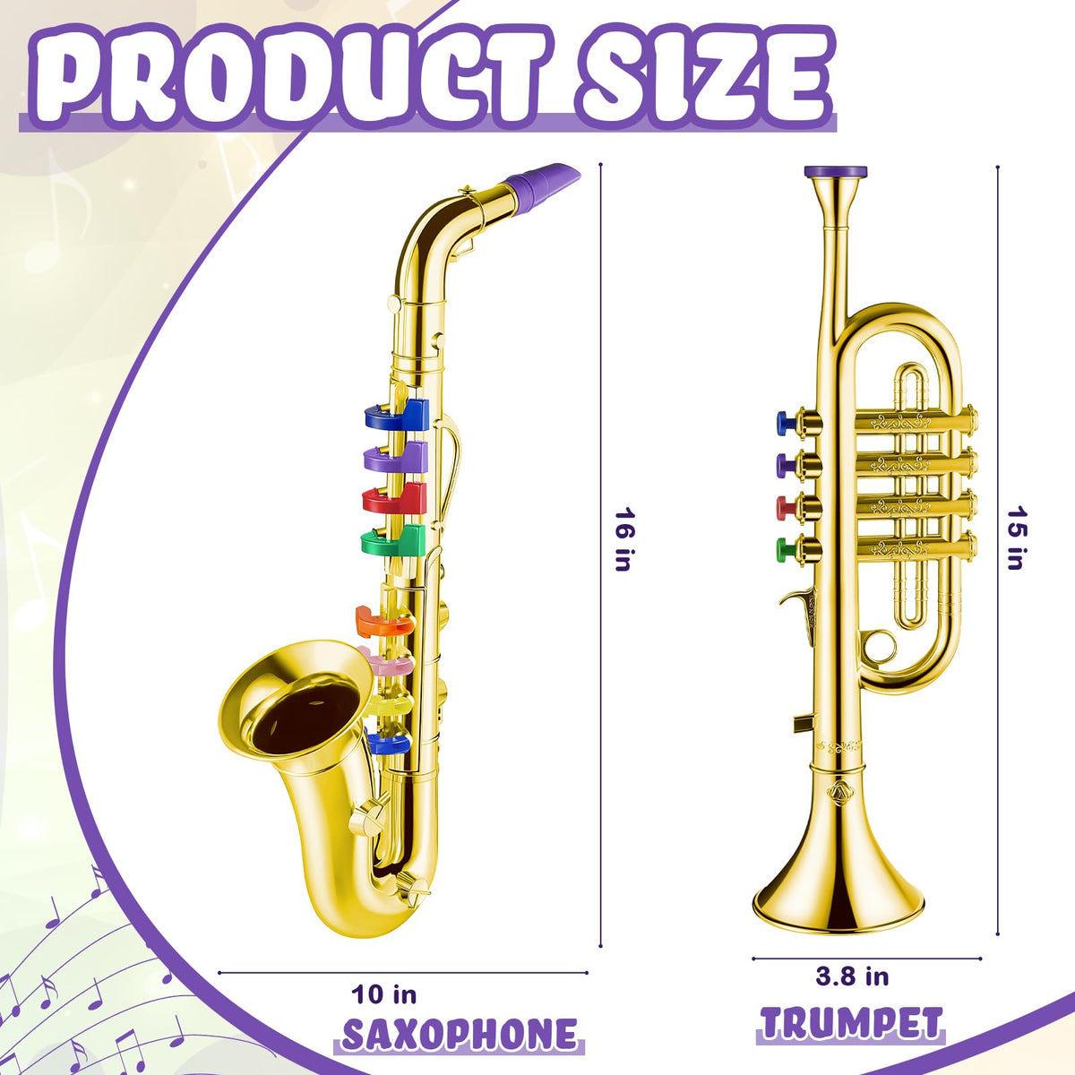 Lewtemi toy saxophone shows color keys guiding simple melodies.