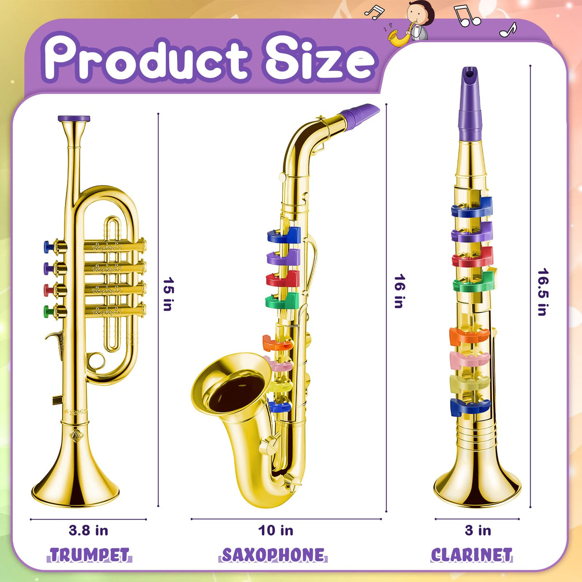 Lewtemi toy trumpet 16-inch ideal for beginners and interactive pretend play.