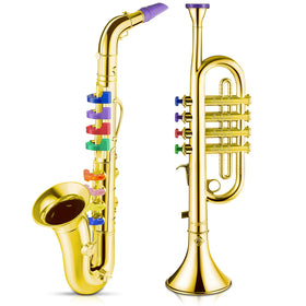 Lewtemi toy trumpet with color keys, inviting early music exploration.