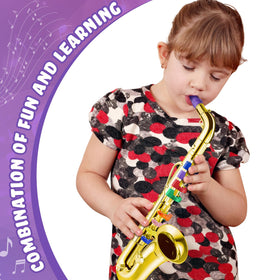 Lewtemi Gold Saxophone Toy, portable wind instrument for on-the-go practice and play.