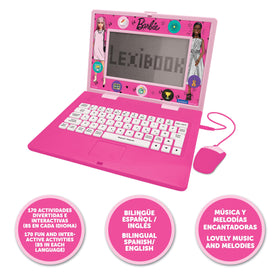 Lexibook Barbie bilingual laptop keyboard highlighting kid-friendly typing practice