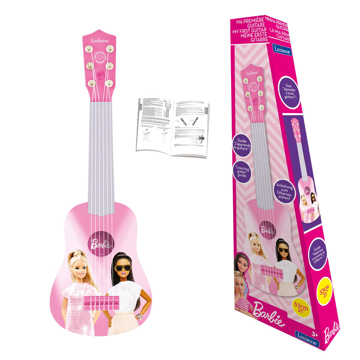 Lexibook Barbie My First Guitar front view in pink inviting early music exploration