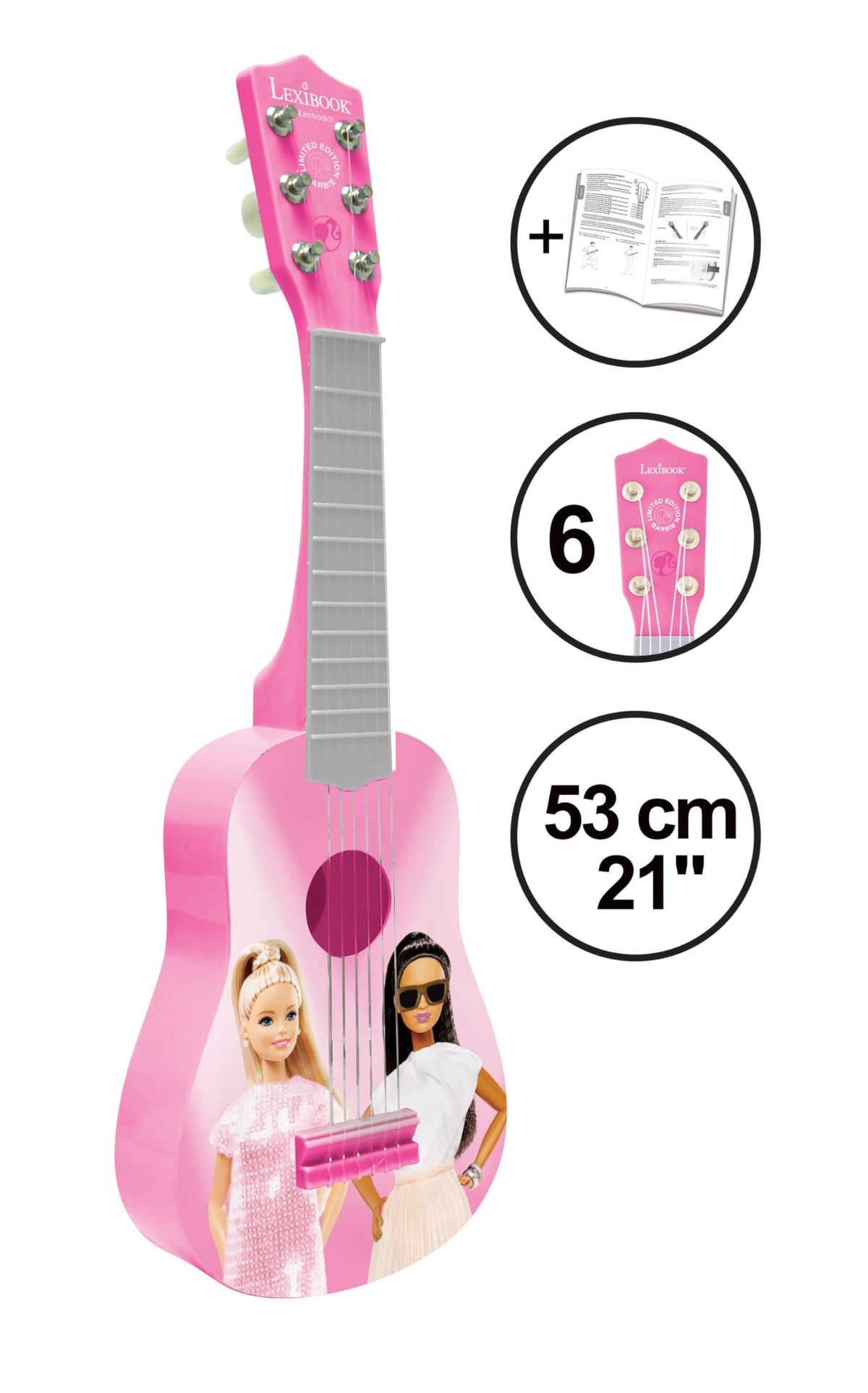Lexibook Barbie My First Guitar nylon strings close-up gentle on young players' fingers